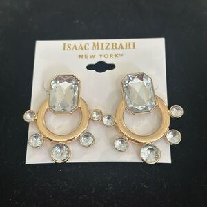 Isaac Mizrahi gold pierced earrings with stones NWT‎